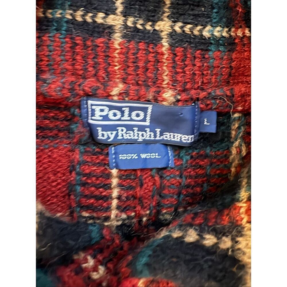 VTG Polo Ralph Lauren Sweater 100% Wool Plaid Shawl Collar Academia - Picture 6 of 6